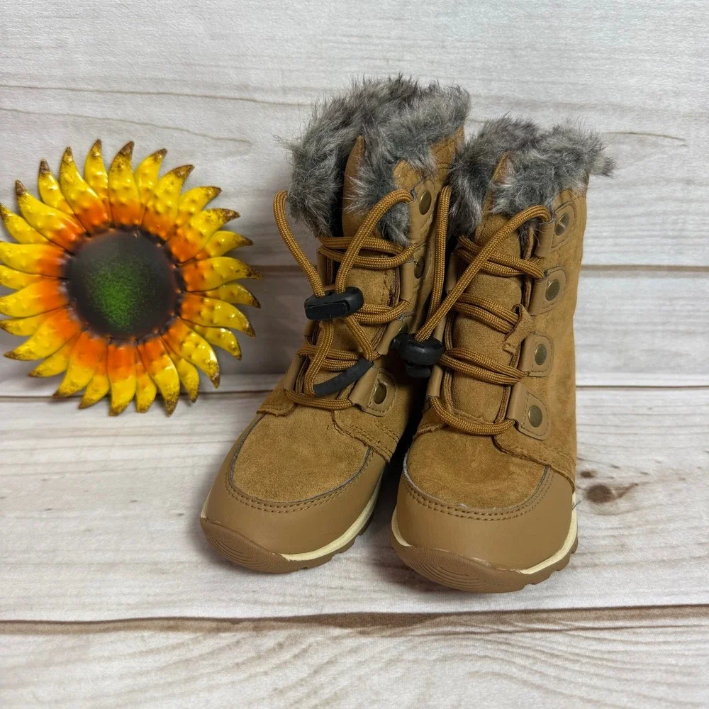 Sorel Kids Whitney II Suede Waterproof Brown Fur Trimmed Winter Boots Size‎ 11C